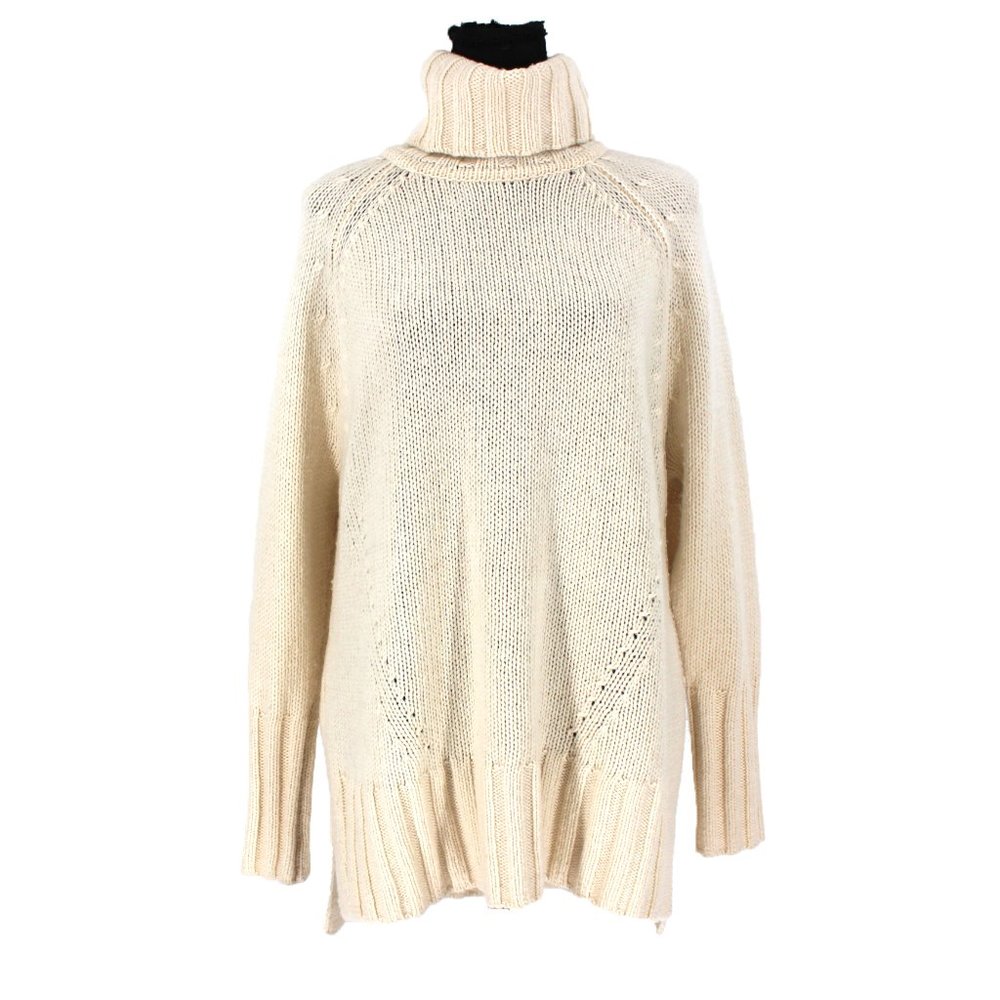 Reiss Stevie Turtleneck Sweater Mix Roll Wool Cashmere Blend Cream Tunic Medium - Picture 2 of 9